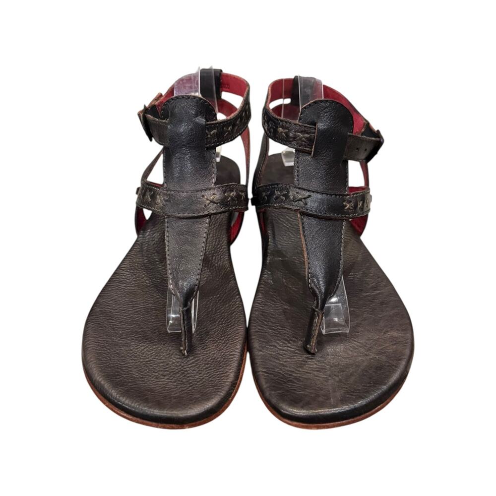 BED|STÜ Moon Black Rustic Leather Ankle Strap Sandals Size 8 Box - Picture 5 of 8